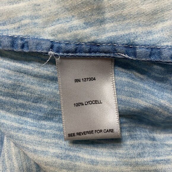 John Mark Anthropologie Shirt Size Small Boho Blue Striped Bell Sleeve - Picture 9 of 10